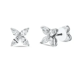 Ohrstecker Blumen aus 750 Weißgold 8 Diamanten Navette-Schliff 0,8ct TW-VSI/SI