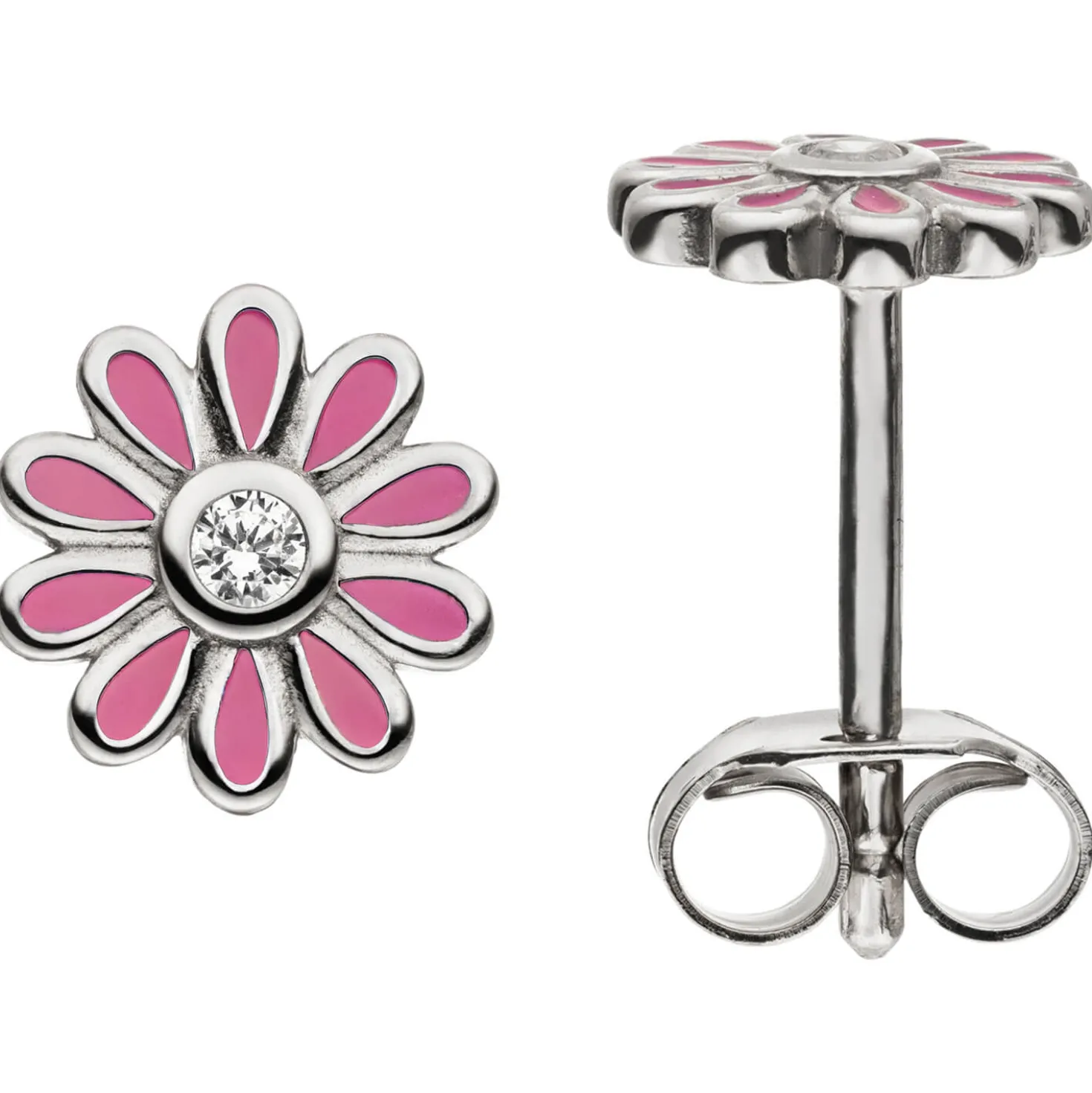 Ohrstecker Blumen rosa aus 925 Silber rhodiniert 2 Zirkonia Ohrringe für Kinder