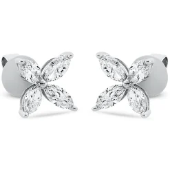 Ohrstecker Blumen 750 Weißgold 8 Diamanten Navette-Schliff 1,28ct TW-SI 9,2x9,2mm