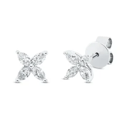 Ohrstecker Blume 750 Weißgold 8 Diamanten Navette-Schliff 0,47ct TW-VSI/SI 6x6mm