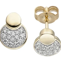 Ohrstecker Erde & Mond, weiße Zirkonia 333 Gold Gelbgold Goldohrringe Damen