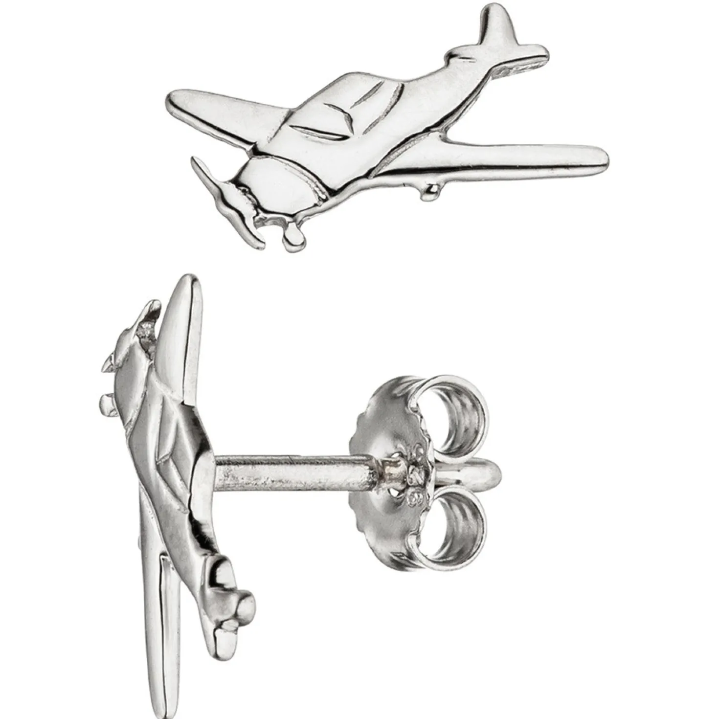 Ohrstecker für Kinder, Flugzeug mit Propeller, 925 Silber Silberohrringe