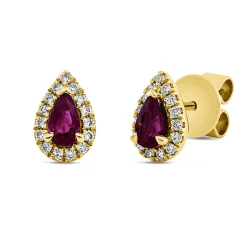 Ohrstecker 750 Gelbgold 2 Rubine 0,46ct rot 30 Brillanten 0,14ct TW-SI 8,5x5,7mm