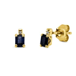Ohrstecker 750 Gelbgold 2 Saphire 0,46ct blau 2 Diamanten 0,01ct TW-SI 6,2x3,2mm