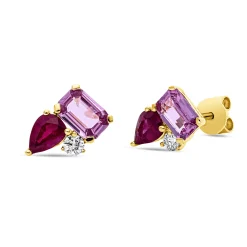 Ohrstecker 750 Gelbgold 4 Saphire 1,66ct pink 2 Brillanten 0,1ct TW-SI 9,8x6,4mm