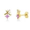 Ohrstecker 585 Gelbgold 2 Saphire 0,42ct pink 6 Brillanten 0,07ct W-SI/PI 9,9x7,4mm