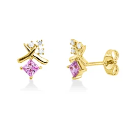Ohrstecker 585 Gelbgold 2 Saphire 0,42ct pink 6 Brillanten 0,07ct W-SI/PI 9,9x7,4mm