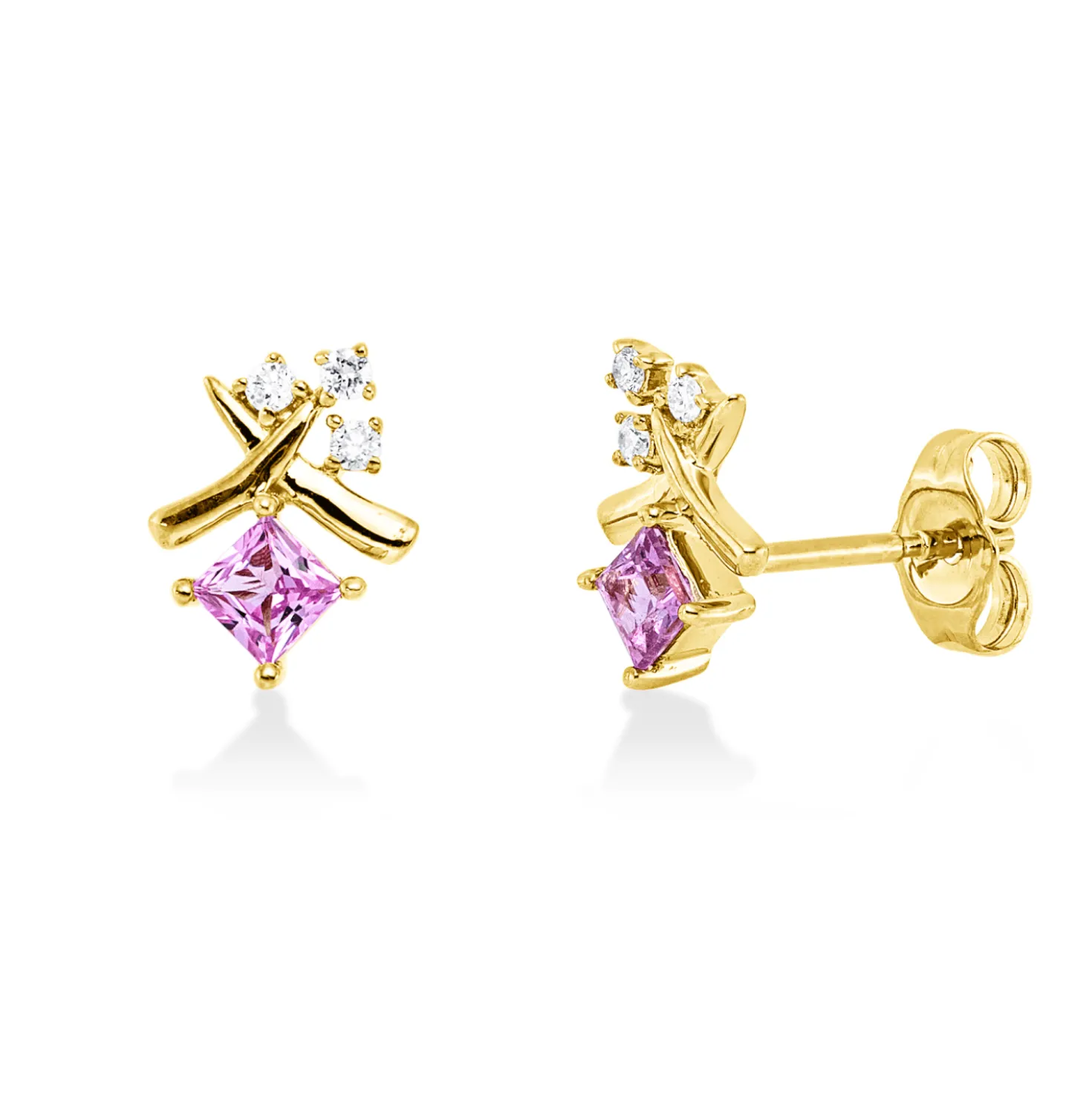 Ohrstecker 585 Gelbgold 2 Saphire 0,42ct pink 6 Brillanten 0,07ct W-SI/PI 9,9x7,4mm