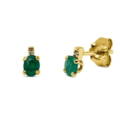 Ohrstecker 750 Gelbgold 2 Smaragde 0,37ct grün 2 Diamanten 0,01ct TW-SI 6,2x3,3mm