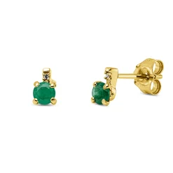 Ohrstecker 750 Gelbgold 2 Smaragde 0,37ct grün 2 Diamanten 0,01ct TW-SI 5,5x3,5mm