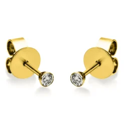 Ohrstecker 750 Gold Gelbgold 2 Diamanten Brillanten 0,10 Ct. Zarge Ø2,5mm