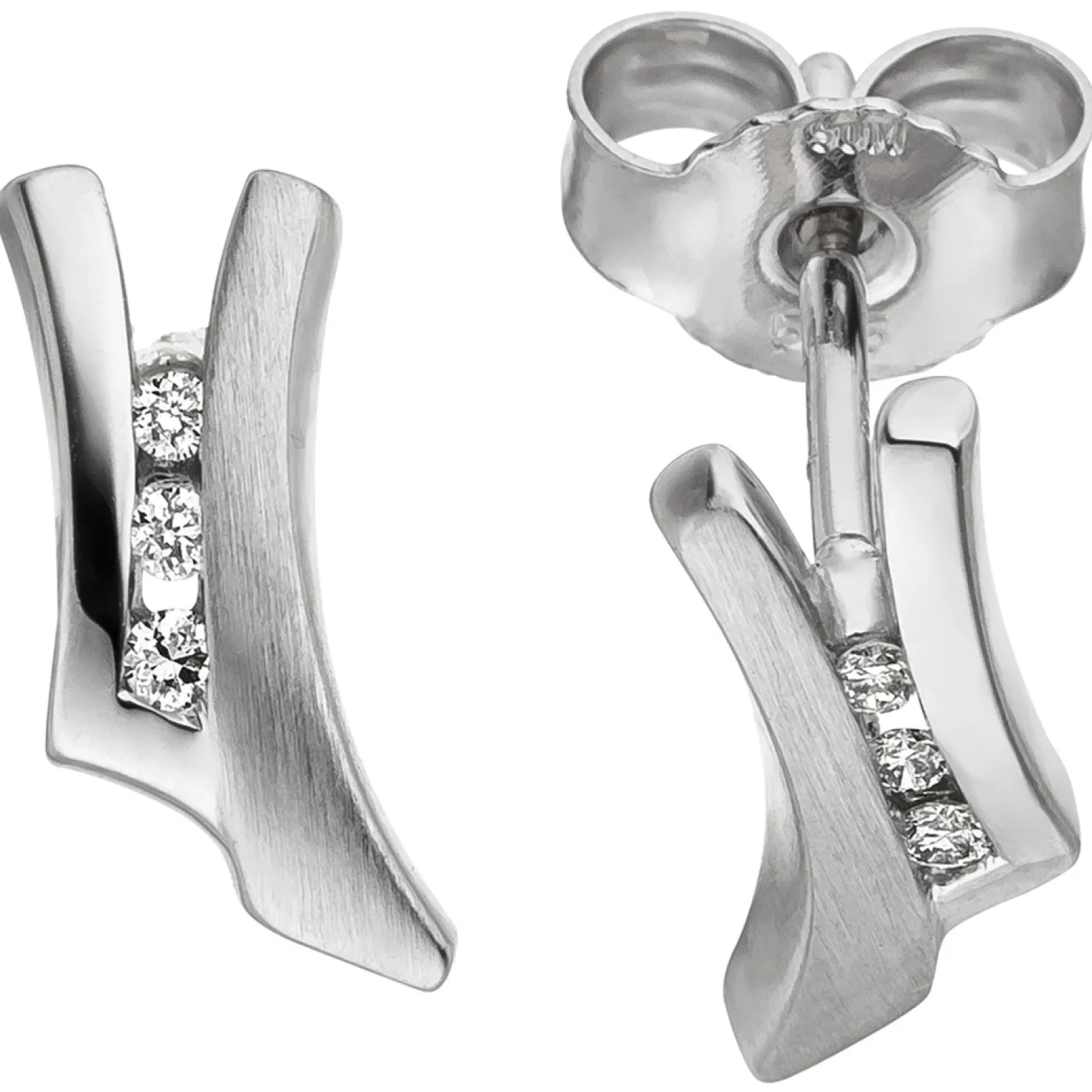 Ohrstecker Goldohrringe mit 6 Diamanten 0.04Ct teil 585 Gold Weißgold