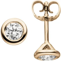 Ohrstecker 585 Gold Rotgold rund mit 2 Brillanten 0,5 Ct Ohrringe