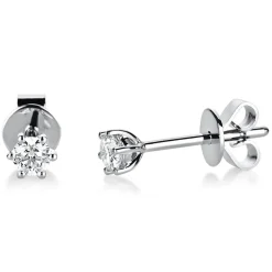 Ohrstecker 750 Gold Weißgold 2 Diamanten Brillanten 0,20 Ct. 6er-Krappe Ø3,5mm