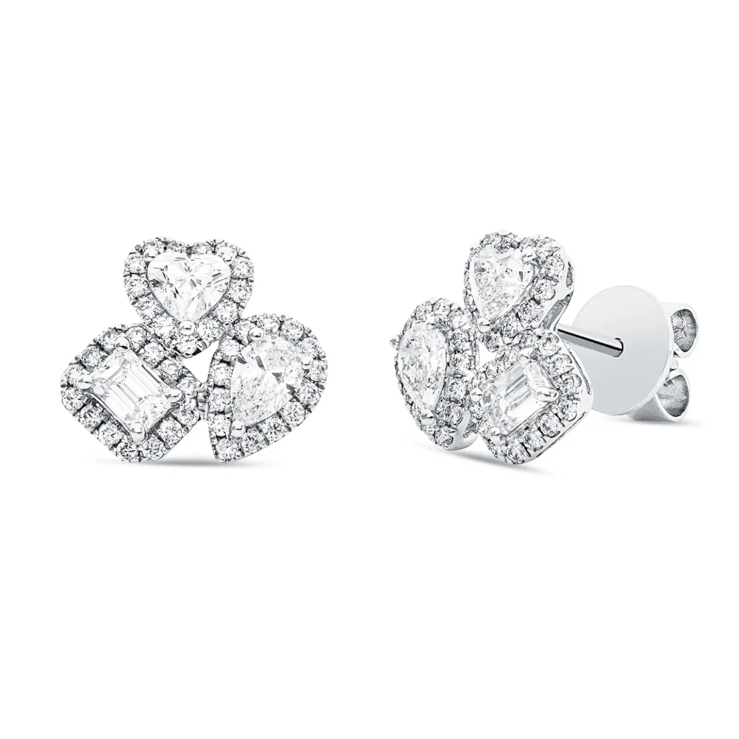 Ohrstecker Herz aus 750 Gold Weißgold 88 Diamanten 1,5ct 11x11,5mm