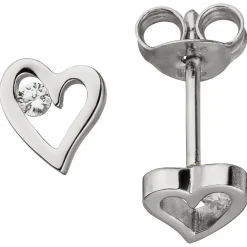 Ohrstecker Herzen mit 2 Zirkonia weiß 925 Silber rhodiniert Ohrschmuck Damen