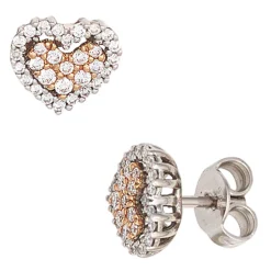 Ohrstecker Herz Herzen 60 Diamanten 0.3Ct Brillanten 585 Gold weiß/rot