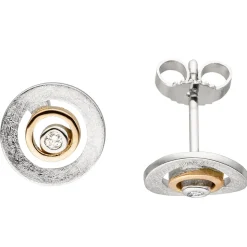 Ohrstecker 2 Kreise 585 Gold Rotgold bicolor Brillanten 0,04Ct