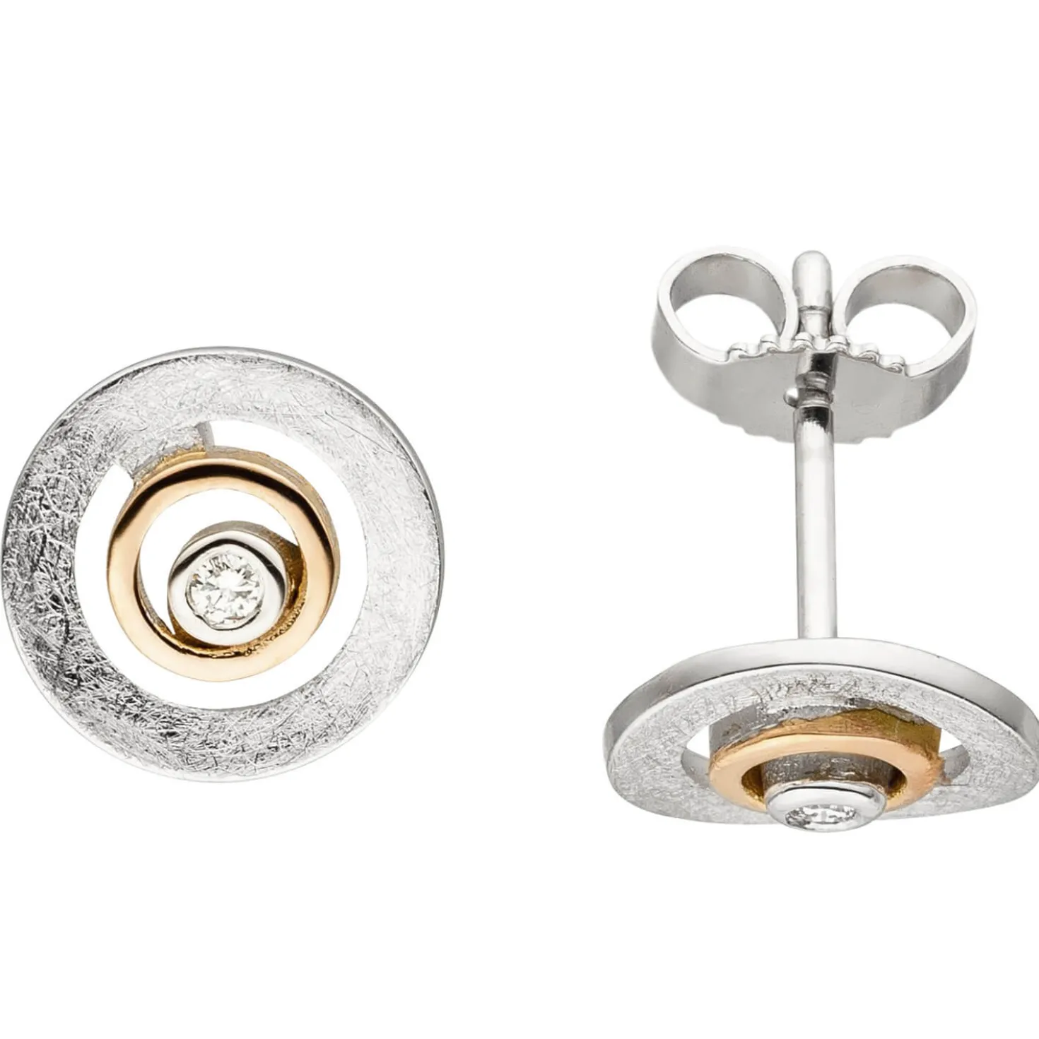 Ohrstecker 2 Kreise 585 Gold Rotgold bicolor Brillanten 0,04Ct