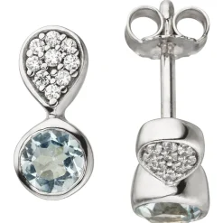 Ohrstecker mit Blautopas hellblau 18 Zirkonia weiß 925 Silber Kreis & Tropfen