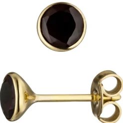 Ohrstecker mit Granat rot weinrot rund, 585 Gold Gelbgold Ohrringe Ohrschmuck