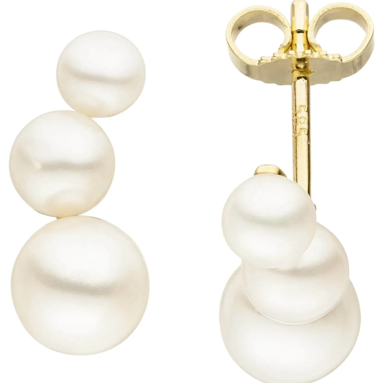 Ohrstecker mit 6 Süßwasser Perlen creme-weiß 585 Gold Gelbgold Ohrringe 17x6,7mm