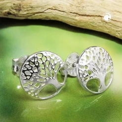 Ohrstecker 10mm Ohrringe Lebensbaum rund glänzend 925 Silber Ohrschmuck