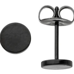 Ohrstecker 6mm Studs Ohrringe Ohrschmuck, rund flach, Edelstahl schwarz lackiert