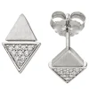 Ohrstecker Ohrringe Dreiecke mit weißen Zirkonia, 925 Silber rhodiniert teilmatt