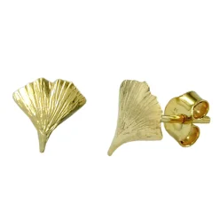 Ohrstecker Ohrringe Ginkgoblatt mit Struktur glänzend 375 Gold Gelbgold