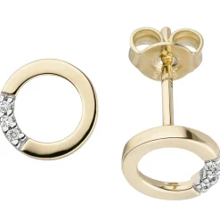 Ohrstecker Ohrringe Kreise 6 Diamanten 0.02Ct 585 Gold Gelbgold flach