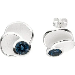 Ohrstecker Ohrringe mit Blautopase hellblau blau, 925 Silber Fingerschmuck