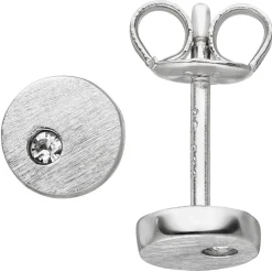 Ohrstecker Ohrringe mit weißen Zirkonia 925 Silber mattiert flach rund schlicht