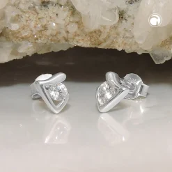 Ohrstecker Ohrringe Ohrschmuck, Dreieck mit Zirkonia weiß, 925 Silber, Damen