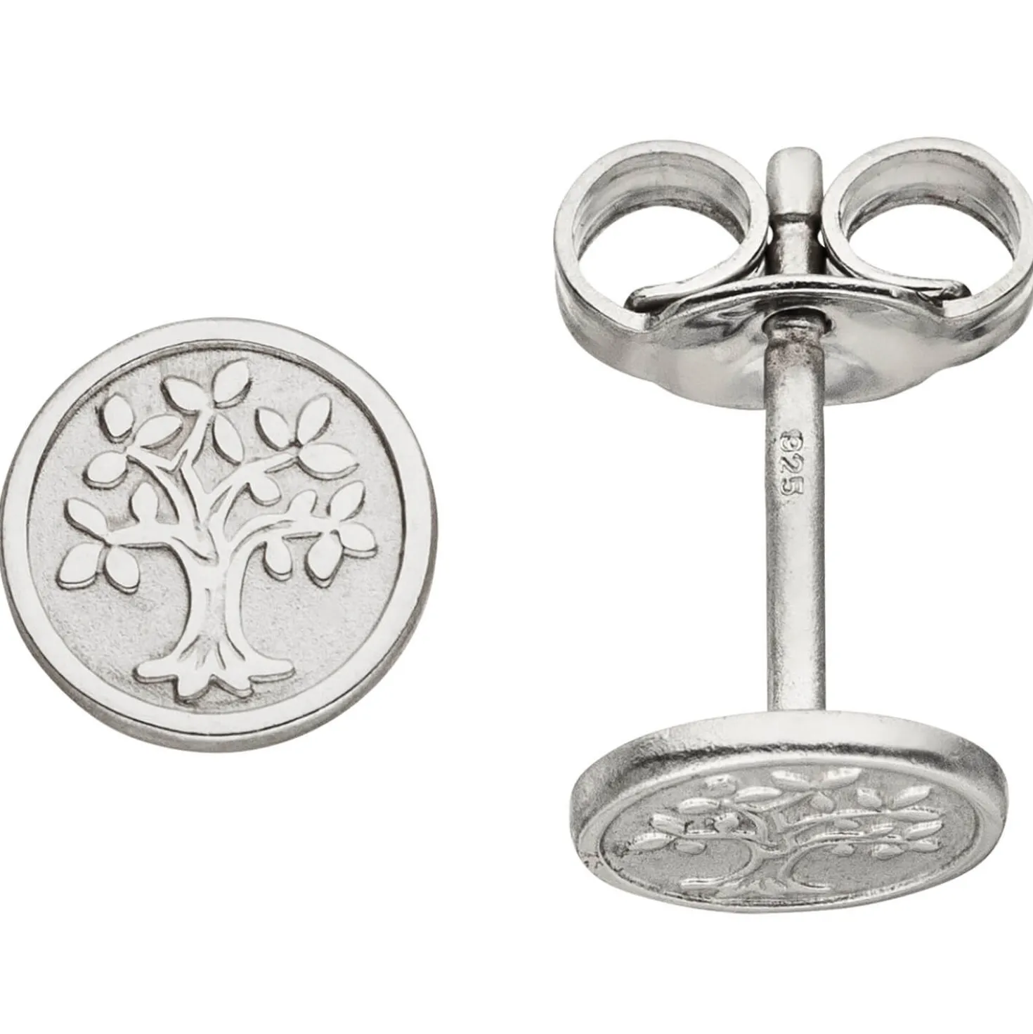 Ohrstecker Ohrringe Ohrschmuck Lebensbaum, rund, 925 Silber, rhodiniert teilmatt