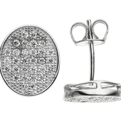 Ohrstecker Ohrringe Ohrschmuck mit weißen Zirkonia, oval, 925 Silber rhodiniert