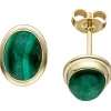 Ohrstecker Ohrringe Ohrschmuck, ovale Malachite grün, 585 Gold Gelbgold Damen