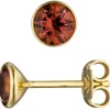 Ohrstecker Ohrringe Ohrschmuck, rosa runde Turmaline, umrahmt in 585 Gelbgold
