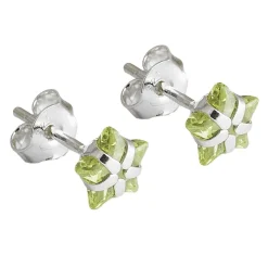 Ohrstecker Ohrringe Ohrschmuck, Stern aus Zirkonia olivengrün, 925 Silber