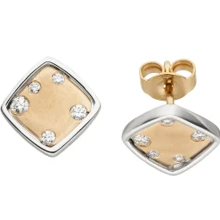 Ohrstecker Ohrringe Quadrat Zirkonia weiß 375 Gold Weißgold Rotgold bicolor matt