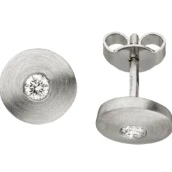 Ohrstecker Ohrringe runde Plättchen mit 2 Diamanten 0.15Ct W/SI 950 Platin matt