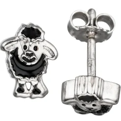 Ohrstecker Ohrringe, schwarzes Schäfchen Schaf 925 Silber Lackeinlage Kinder