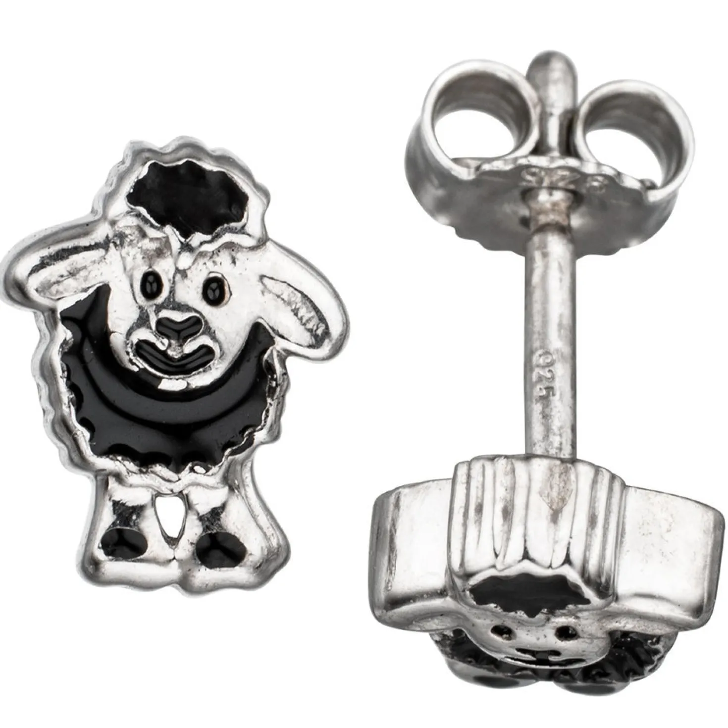Ohrstecker Ohrringe, schwarzes Schäfchen Schaf 925 Silber Lackeinlage Kinder