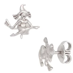 Ohrstecker Ohrringe Stecker fliegende Hexe 925 Silber teilmatt, Kinder