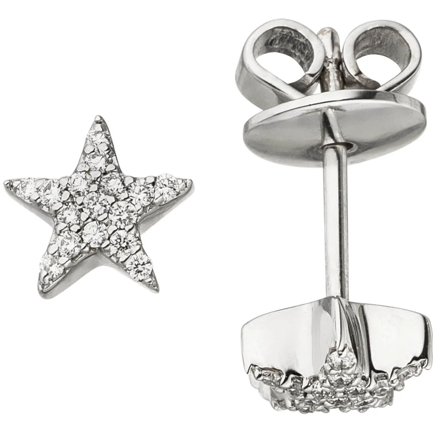 Ohrstecker Ohrringe Sternchen mit 32 Diamanten 0.08Ct W/SI 585 Gold Weißgold