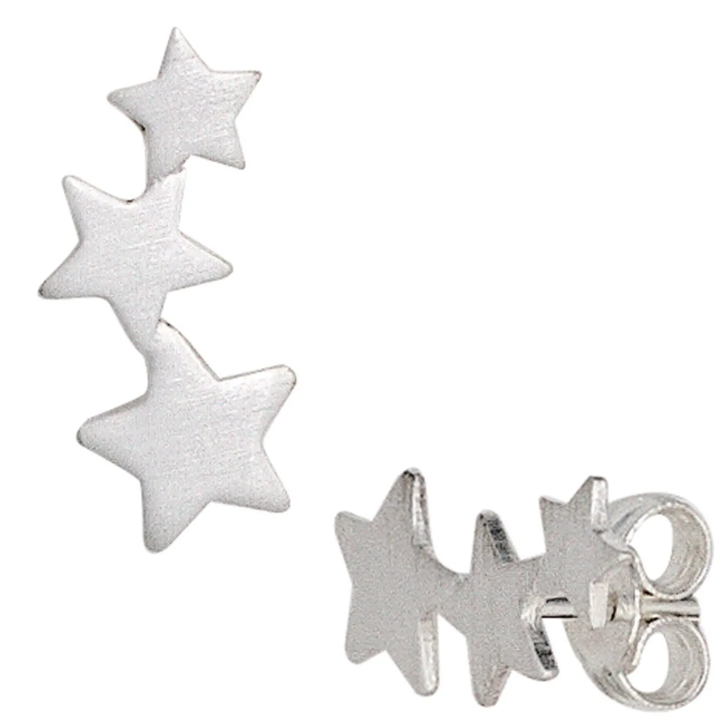 Ohrstecker Ohrringe 3 Sterne drei Sternchen 925 Silber matt Ohrschmuck