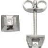 Ohrstecker Ohrringe Zange 2 Diamanten 0.08Ct W/SI im Princess-Schliff 950 Platin