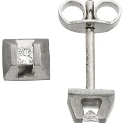 Ohrstecker Ohrringe Zange 2 Diamanten 0.08Ct W/SI im Princess-Schliff 950 Platin
