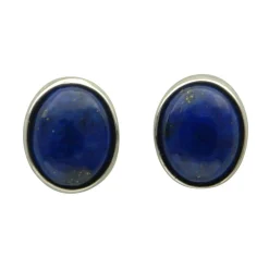 Ohrstecker Ohrschmuck aus Lapis-Lazuli & 925 Silber rhodiniert oval dunkel-blau