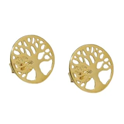 Ohrstecker Ohrschmuck 10mm Lebensbaum glänzend, rund, 375 Gold Gelbgold